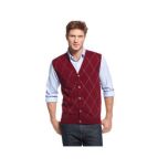 Wool Button Front Argyle Vest Sweater