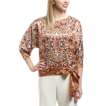 Brown & Coral Floral Side-Tie Top