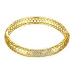 Cubic Zirconia & Gold Hollow Ingrained Bangle