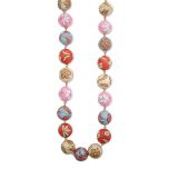 Pink & Blue Floral Wooden Bead Necklace