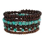 Turquoise & Dark Brown Wood Beaded Coil Bracelet